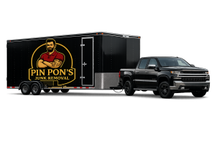 Pin Pon's Junk Removal truck and trailer ready for junk removal service in Fontana, CA
