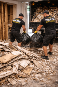 Crew loading bags of construction debris from a Rancho Cucamonga renovation for same‑day haul‑off